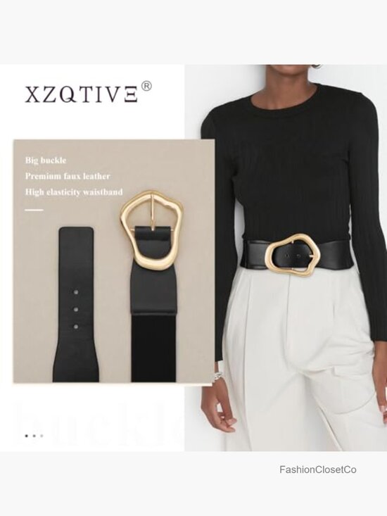 Wide Stretchy Leather Belt with Gold Buckle for Dresses main image 6